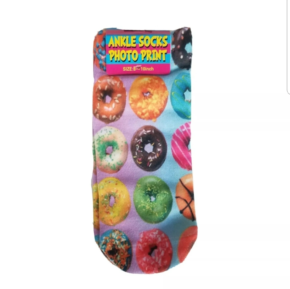 Cake Donut Ankle Socks Women's No Show Short Purple Blue Ombre Sprinkles Bin3